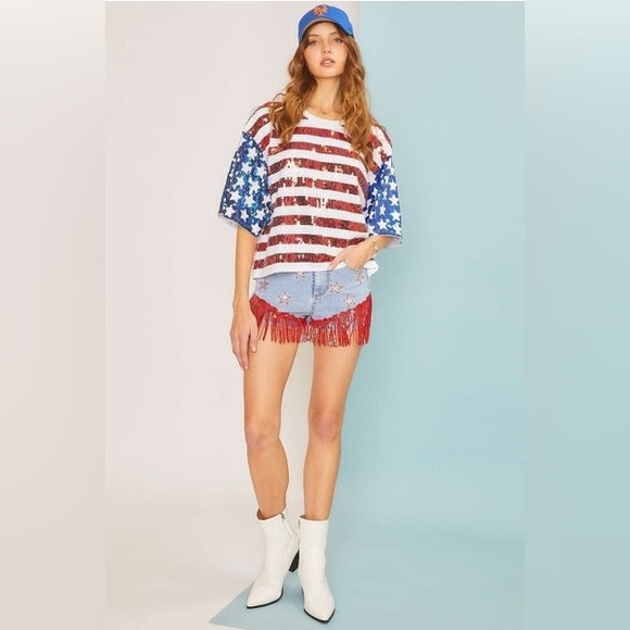 American Flag Stars & Stripes Sequin Top - Main Strip - Picture 5 of 5